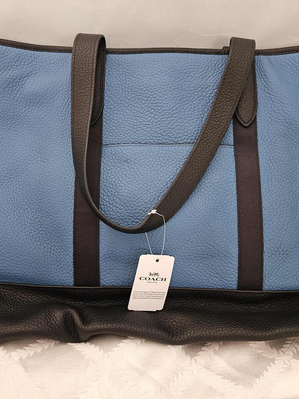 NWT! Coach Men's West Tote Colorblock Blue and Black Leather-Trim Tote Bag - Picture 4 of 12